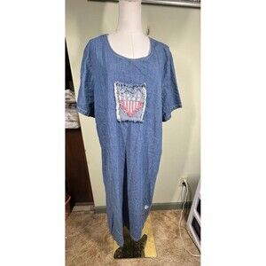 Naqui New York Vintage Women's Sz 24W Denim Midi Dress Patriotic Americana Retro
